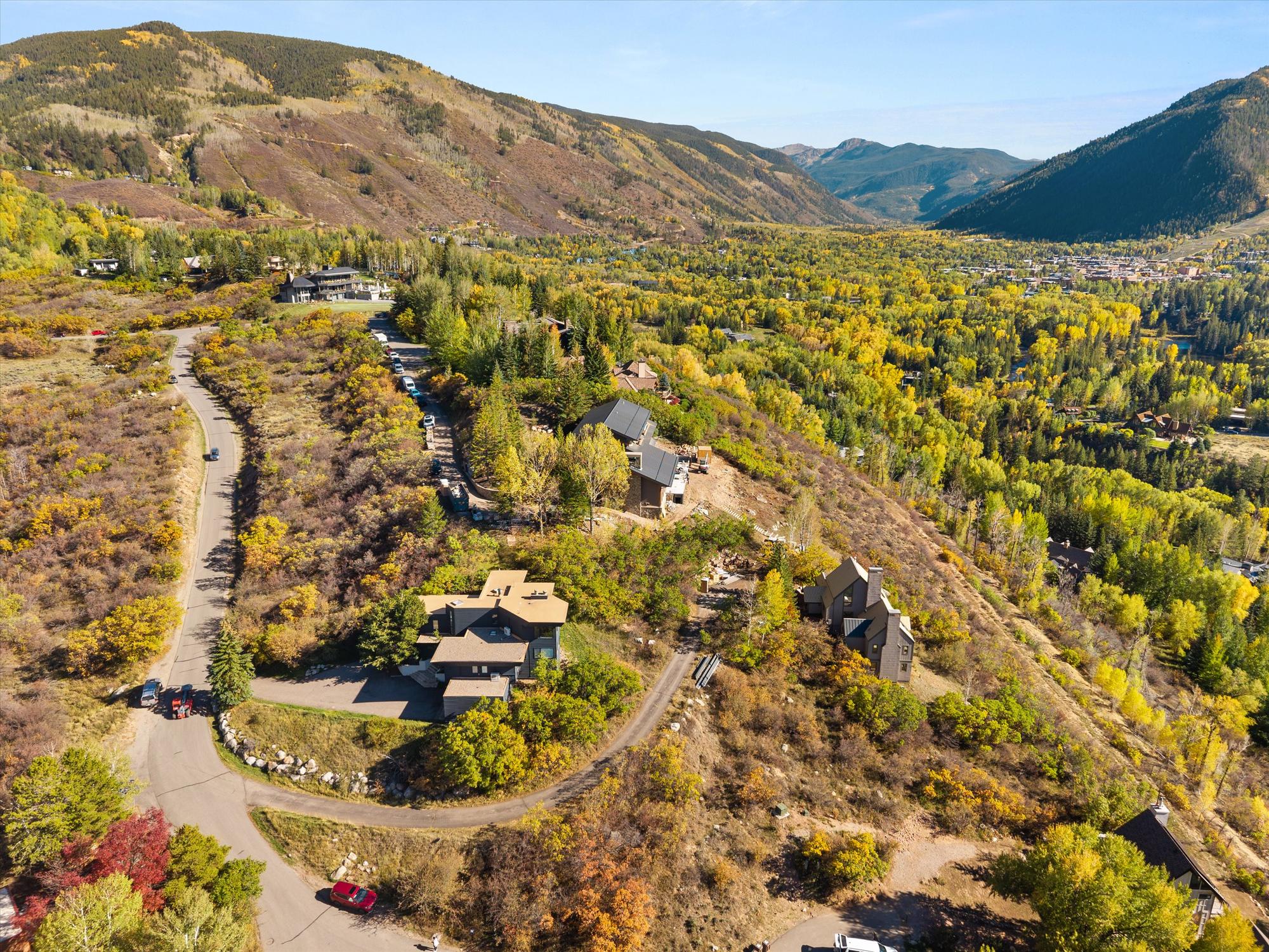 Aerial showing the two extended private driveways